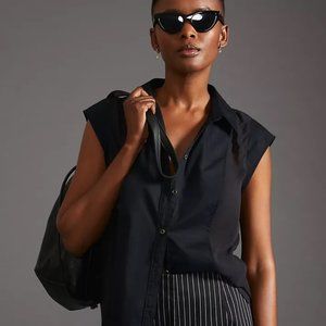 NWT Anthropologie Maeve Muscle Top Button-down Shirt, Black - Petite, Small